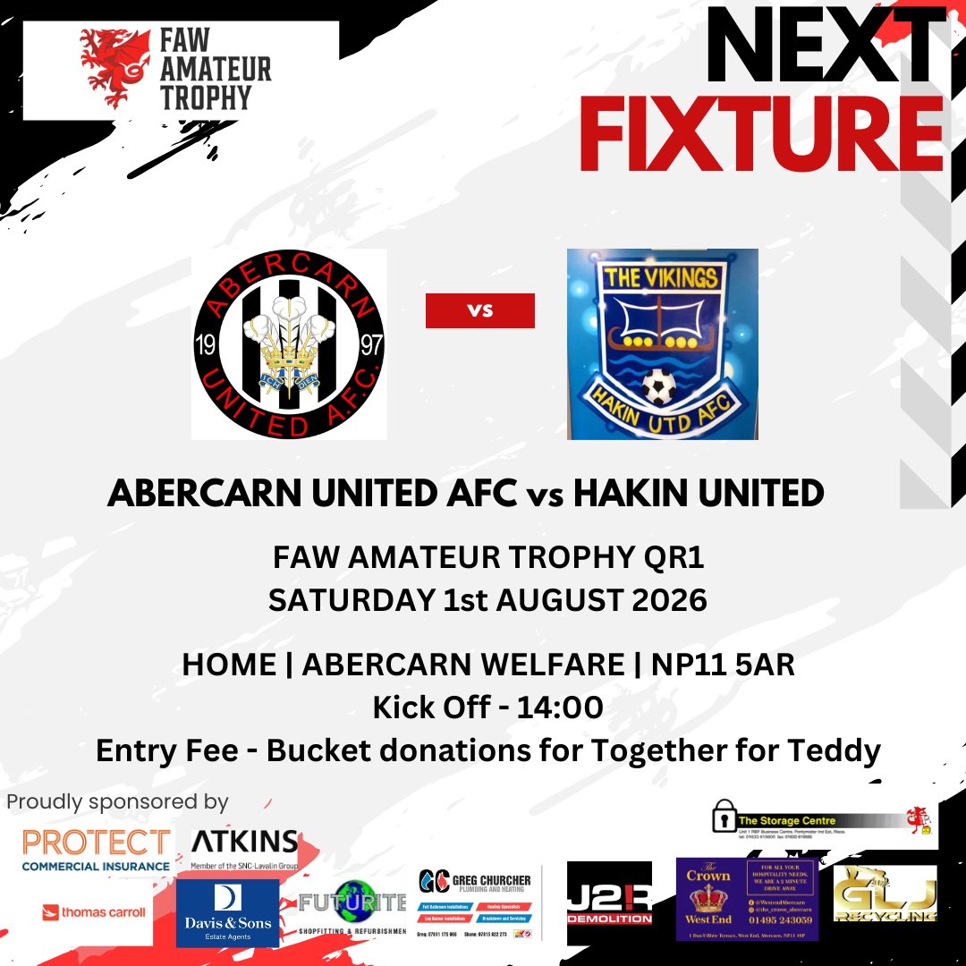AbercarnUnited's tweet photo. ⚽️⚽️⚽️

Tomorrow…

1st Team vs @MightyVikings 
FAW Trophy QR1
Abercarn Welfare, NP11 5AR
2pm Ko

*Entry Fee - Donations on the gate being taken for the Together for Teddy fund > https://t.co/6ZpgQo8tTx

#AUFC

⚫️⚪️ https://t.co/c6JpaA2coY