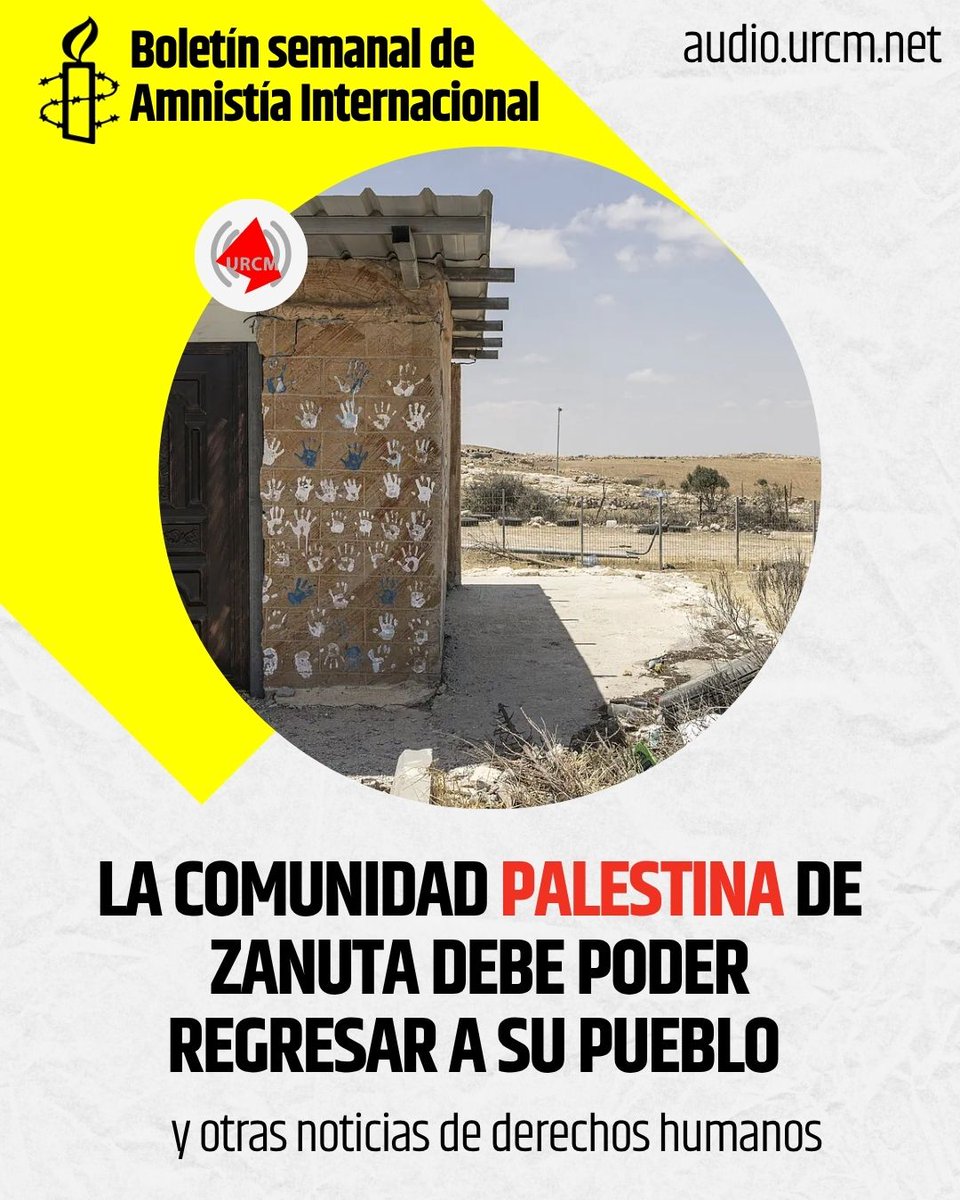 URCMadrid's tweet photo. Fin de la 21ª temporada del 🔊 BOLETÍN SEMANAL DE DERECHOS HUMANOS producido por @amnistiaespana en colaboración con @urcmadrid

La comunidad palestina de Zanuta debe poder regresar a su pueblo y otras noticias de derechos humanos
▶ 04:01 https://t.co/8UlVUjg3ic @amnistiamadrid https://t.co/SWvfQvQ8gZ