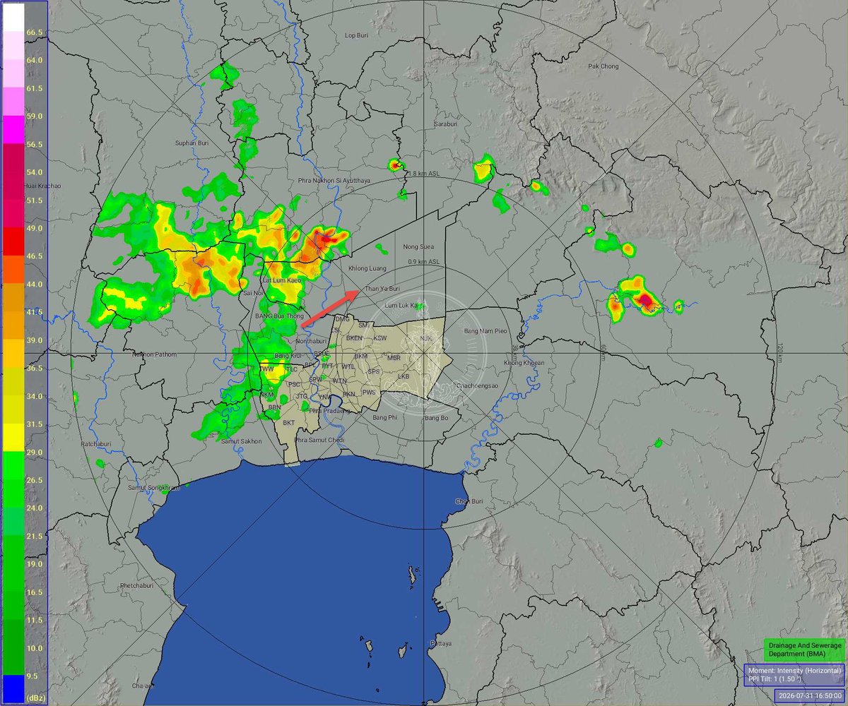 BKK_BEST's tweet photo. วันที่ 31 กรกฎาคม 2569 เวลา 17.00 น. / ฝนเล็กน้อยถึงปานกลางเขตตลิ่งชัน หนองแขม ทวีวัฒนา ต่อเนื่อง จ.สมุทรสาคร จ.นครปฐม เคลื่อนตัวทิศตะวันออกเฉียงเหนือ แนวโน้มคงที่ ปริมาณฝนสูงสุดเขตทวีวัฒนา 5.5 มม. https://t.co/MgK2K2m67j