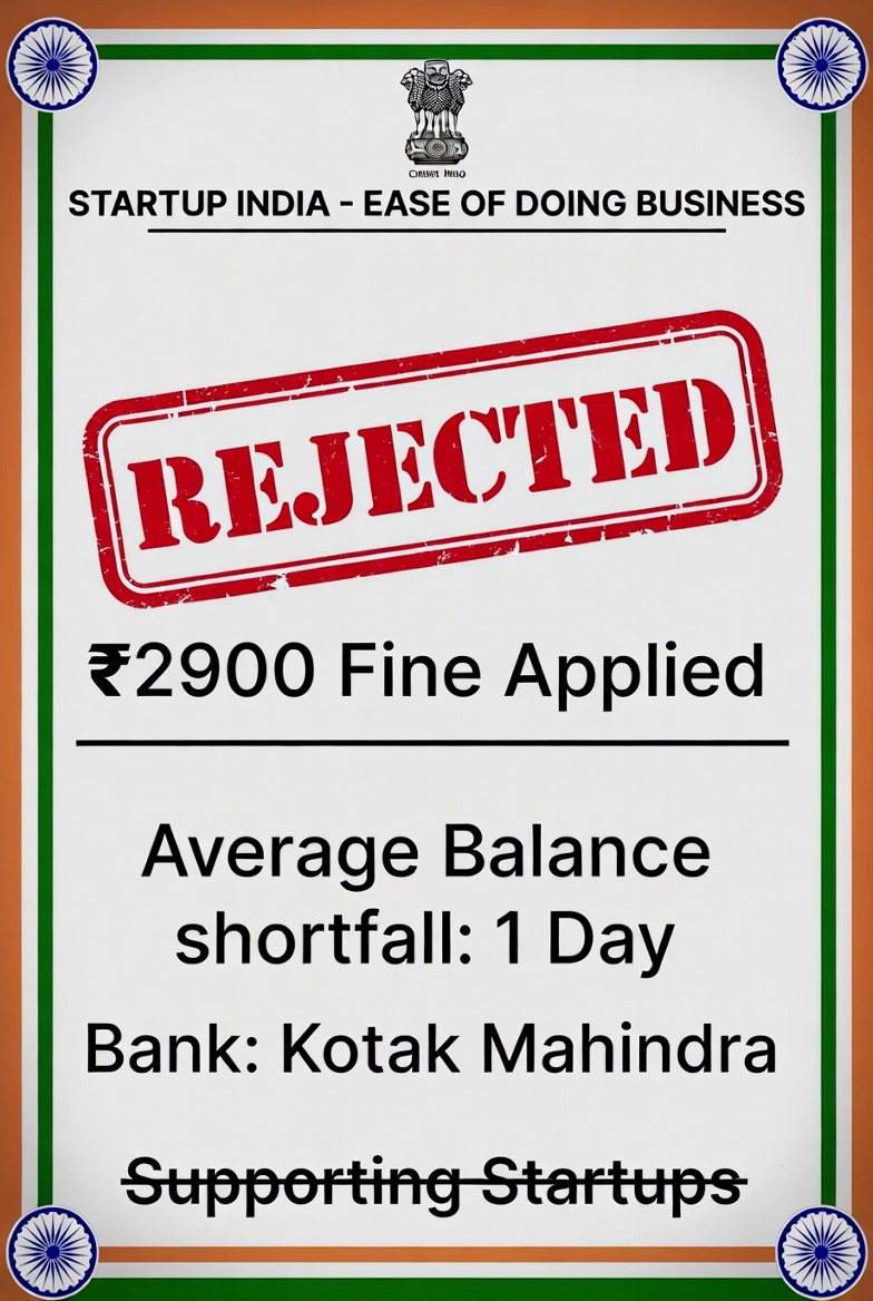 Amit08feb88's tweet photo. Kotak charging ₹2900 every quarter for missing average balance on a startup account.
This is the “ease of doing business” they keep selling? Absolute joke. https://t.co/dE6ZUp0nUj