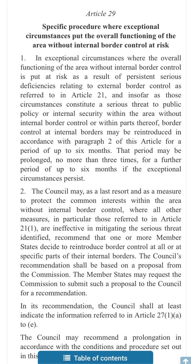 davcarretta's tweet photo. Can Schengen be suspended for Spain?

Articles 29 and 21 of the Schengen border code provide the answer: the conditions are not met. https://t.co/ldpOI1V3zr