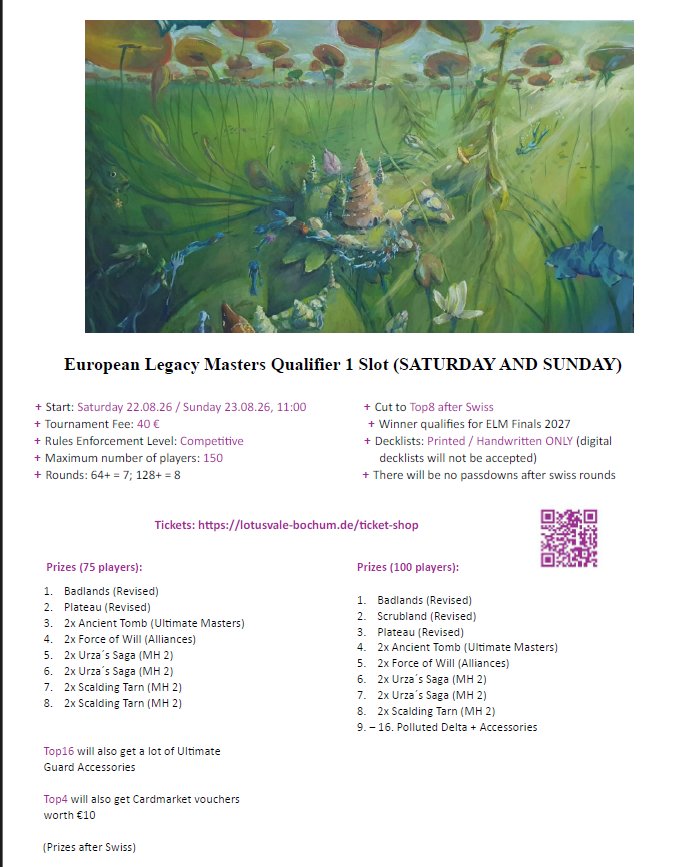 EULegacyMasters's tweet photo. In 3 weeks, #LotusValeSeries VI will take place in Herne 🇩🇪 - one of your first opportunities to qualify for #ELM27.

Info and tickets: https://t.co/702Fr0Ho4Z https://t.co/pzxxv78MPC