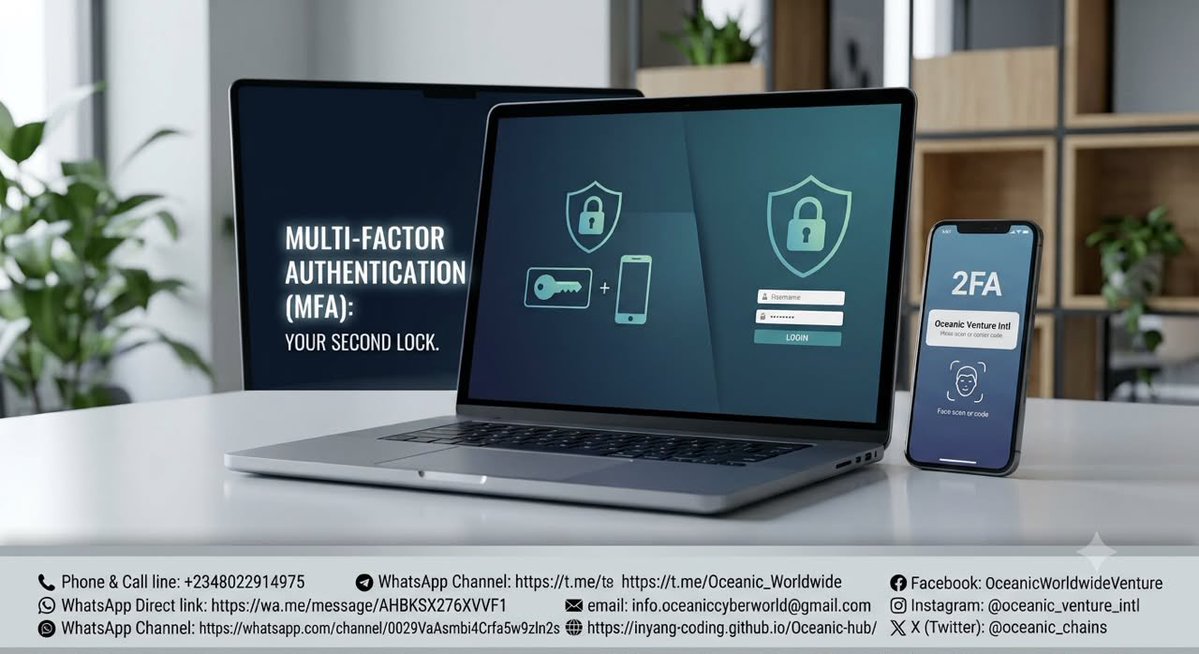 oceanic_chains's tweet photo. Multi-Factor Authentication – The Second Lock on Your Digital Door

Even if a hacker cracks or steals your password, Multi-Factor Authentication (MFA) stops them dead in their tracks! 🛑
MFA requires a second proof of identity
See more on my dm……….. https://t.co/0HZshMnjiM