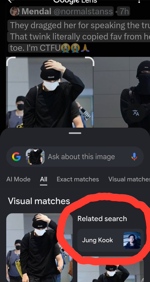 cornymendal's tweet photo. Kths losers are coming with these collage pics Anyone can tell the difference between his old grandpa style and his current copy paste of Jungkook's airport look 😭The entire fandom confused him with Jungkook and even Google saying its Jungkook #lol yall can't defend this https://t.co/UvGt1J2xxy