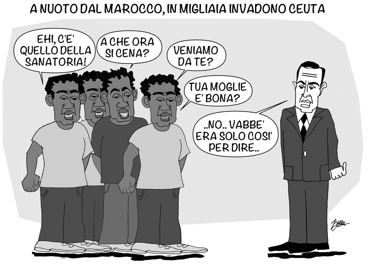 Vignettedibetta's tweet photo. #vignettaquotidiana #vignettedibetta #satirapolitica #sanchez #ceuta #invasione #tuttiragazzi https://t.co/UMOEjFNXIF