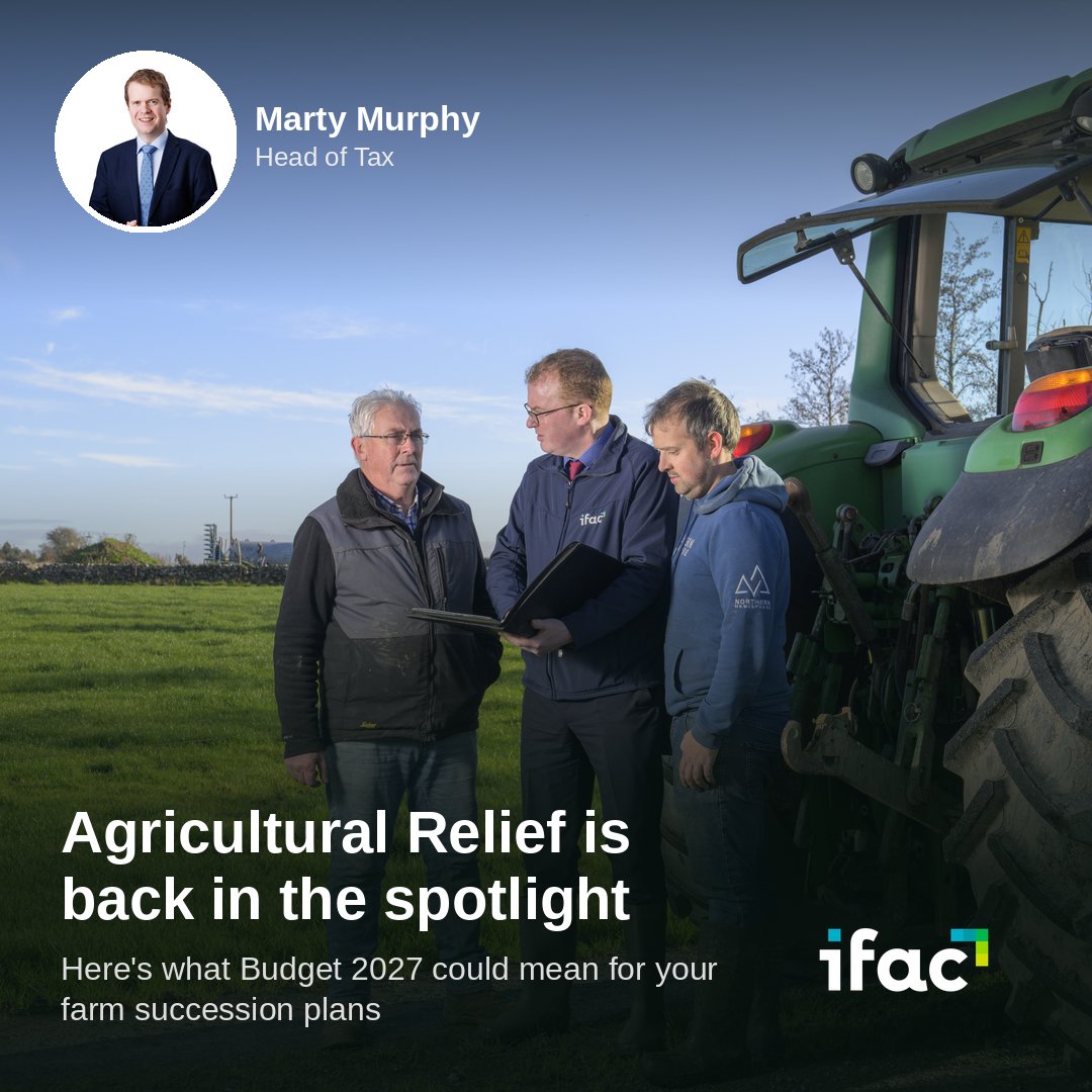 ifac_ireland's tweet photo. Agricultural Relief is back on the table again ahead of Budget 2027 and this time there are three roads it could go down.

Government could push ahead with the changes that were paused back in 2025, scrap them altogether, or bring in a new capped version like they have in the UK. Whichever way it goes, it could have a real knock-on effect for family farm transfers.

Marty Murphy talks through what's on the table and what it could mean for your farm transfer 👇
https://t.co/Lnej4xvchN