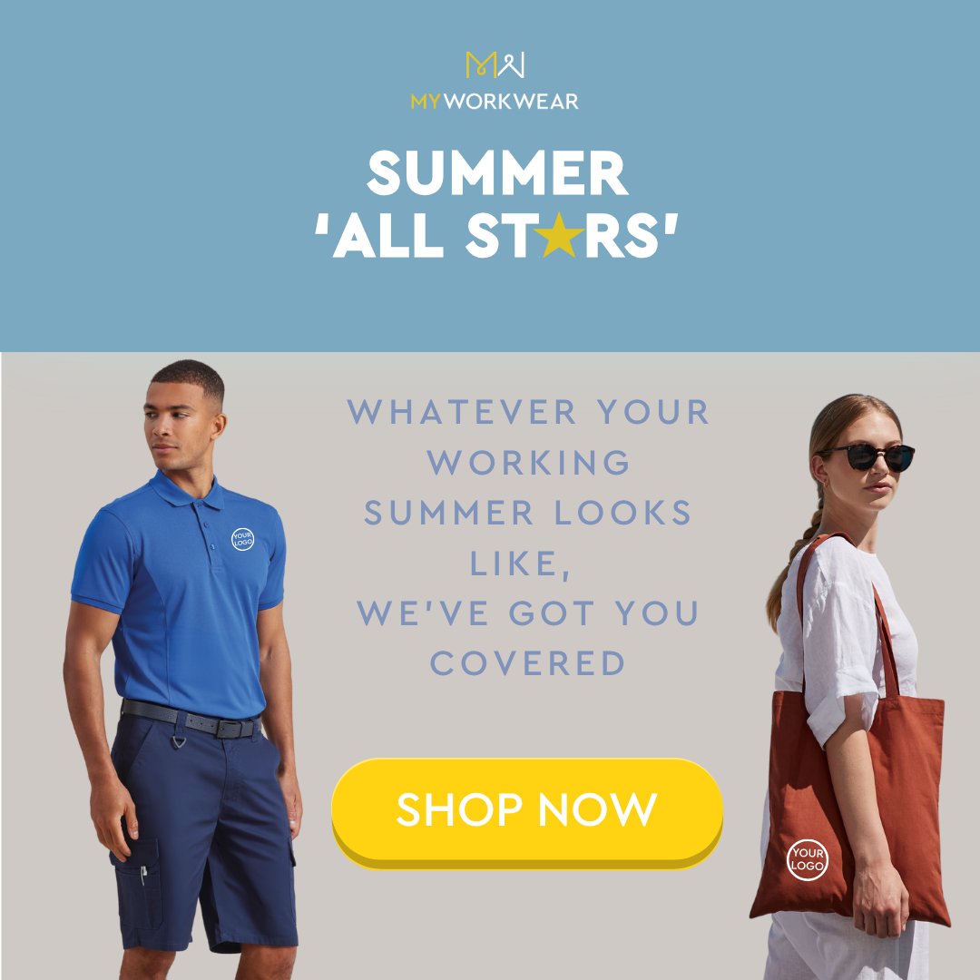 MyWorkwearCo's tweet photo. Summer All Stars.

Explore our range of summer-ready workwear and accessories from moisture wicking t-shirts through to branded caps and bucket hats.

Shop now: https://t.co/Y2ylylN7Ay

#SummerWorkwear #MyWorkwear #WorkwearProvider https://t.co/XmpEEPq35y
