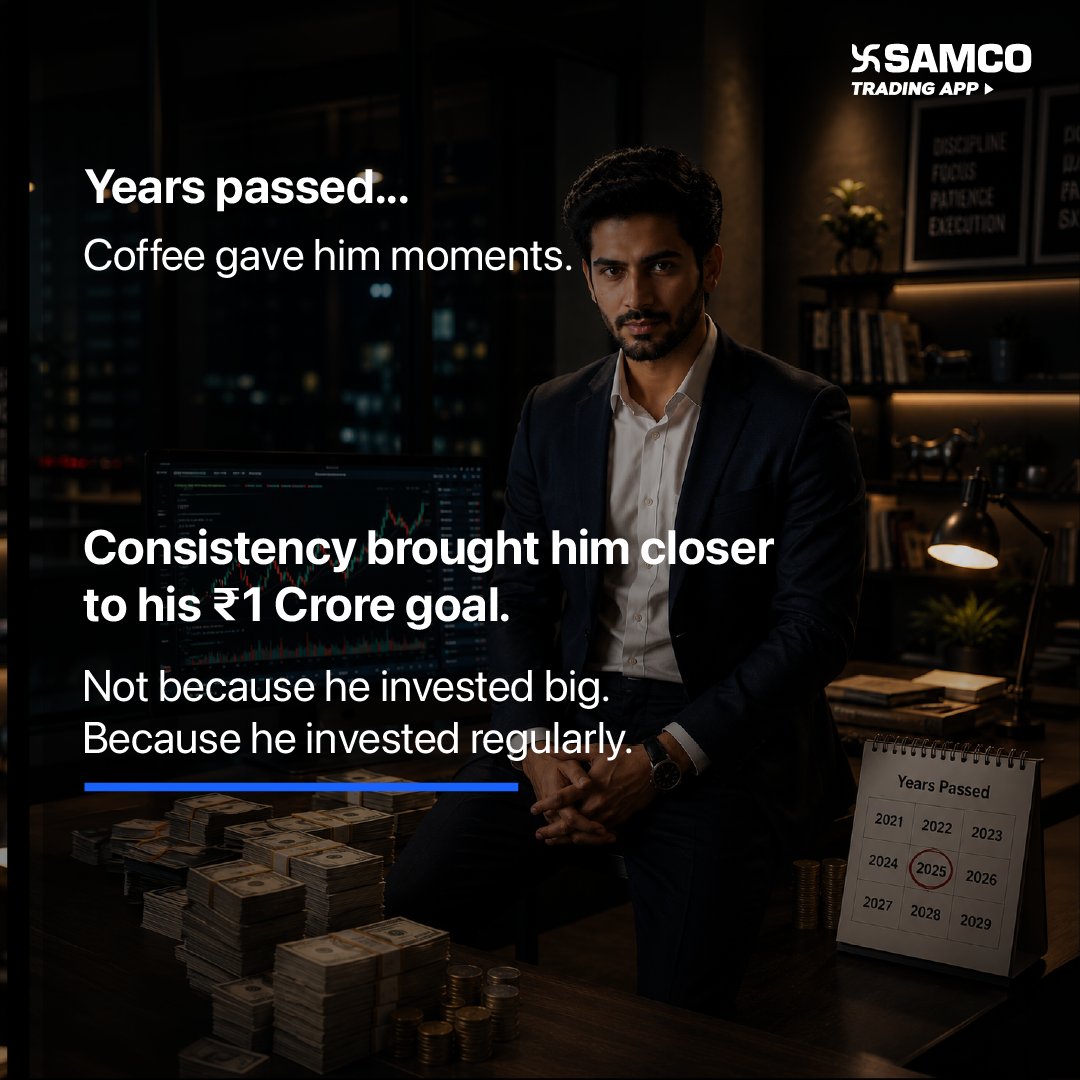 SAMCO_India's tweet photo. Building wealth isn't about making one perfect investment.

It's about developing habits that last.

Regular investing, staying disciplined through market ups and downs and thinking long-term can make all the difference.

What's one financial habit that has helped you stay on track?

#Investing #StockMarket #PersonalFinance #Money #WealthBuilding #StockMarketIndia #LongTermInvesting #MoneyMindset #InvestingJourney #WealthCreation #Trading #Finance #Samco