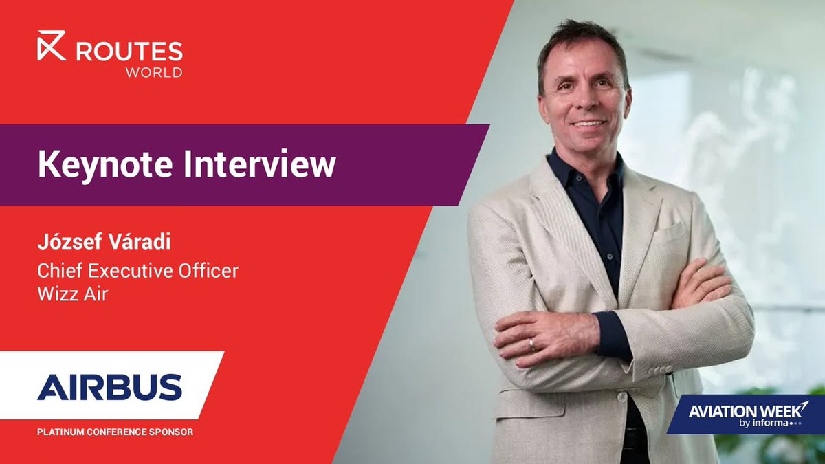 routesonline's tweet photo. 📢 József Váradi, CEO of Wizz Air, will be speaking exclusively to #RoutesWorld delegates during a Keynote Interview at this year's event in Frankfurt 🌍🛬

The conference programme is sponsored by Airbus - platinum sponsor.

#aviation #routedevelopment #airlines #airports https://t.co/SGV29avol6
