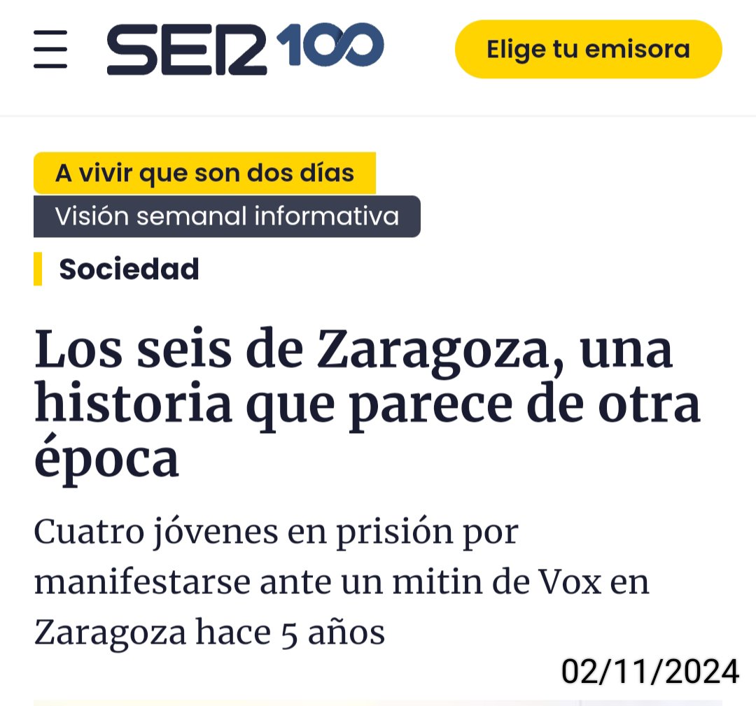 unodeldiezE's tweet photo. 8️⃣3️⃣7️⃣ días en prisión los jóvenes antifascistas Imad y Daniel -de los #6deZaragoza- condenados por MANIFESTARSE ante la extrema derecha.
¡Enhorabuena .@PsoE .@sanchezcastejon! Seguís teniendo PRESOS POLÍTICOS víctimas de lawfare en la "ejemplar democracia" española!
.@desdelamoncloa .@felixbolanosg .@PSOE .@Yolanda_Diaz_ .@sumar
.@IzquierdaUnida.@EnriqueSantiago .@MailloAntonio
¡INDULTO para ambos, DEROGACIÓN de la #LeyMordaza y REFORMA NO PUNITIVA del Código Penal! 

Apoya y sigue a .@Libertad6Zgz
#Zaragoza