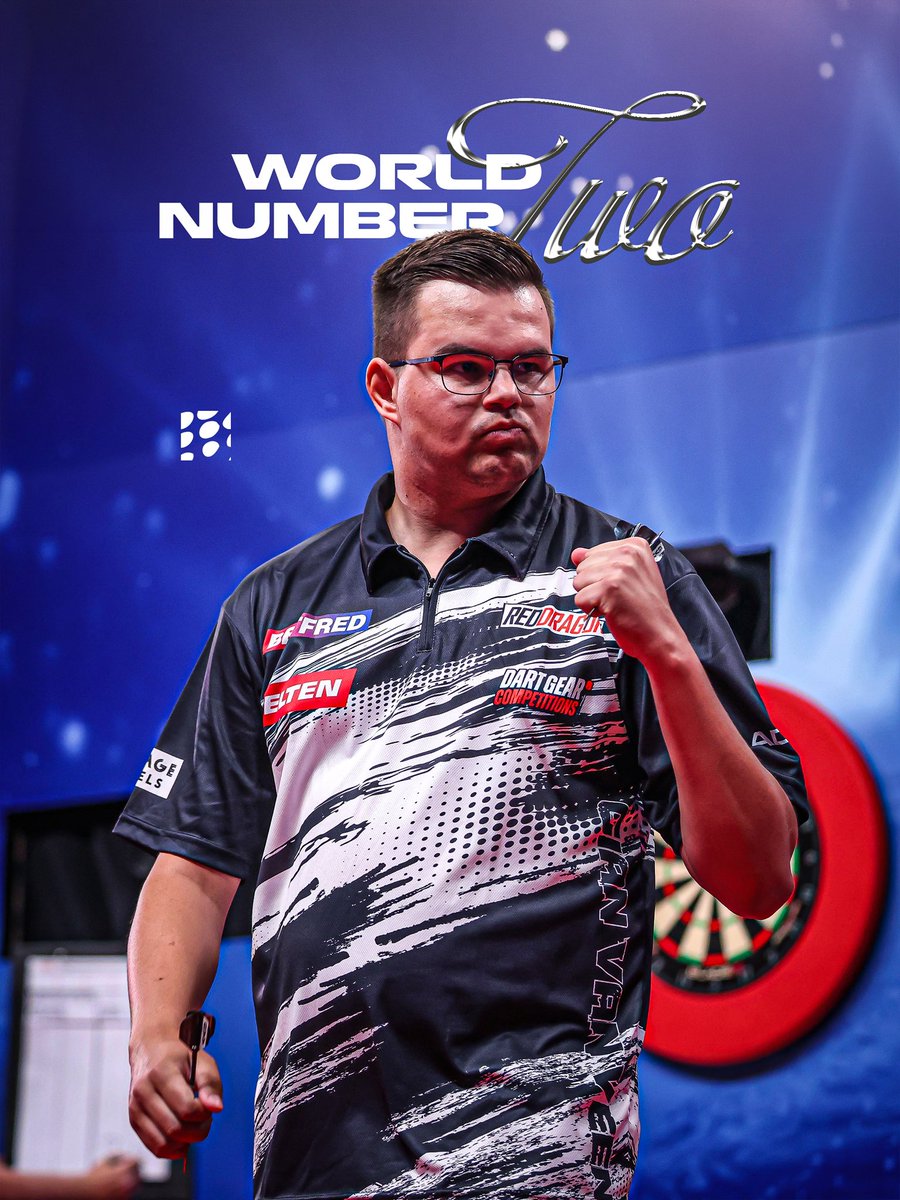 GVV180's tweet photo. 𝐖𝐨𝐫𝐥𝐝 𝐧𝐮𝐦𝐛𝐞𝐫 𝐭𝐰𝐨!

Official world number two on the PDC Order of Merit. Definitely not something I take for granted. Even if it is only for a few weeks.😉

Proud of where this journey has taken me and hungry for more.

We keep pushing.👊

#GianvanVeen #GVV #Darts https://t.co/kopv5X5L80