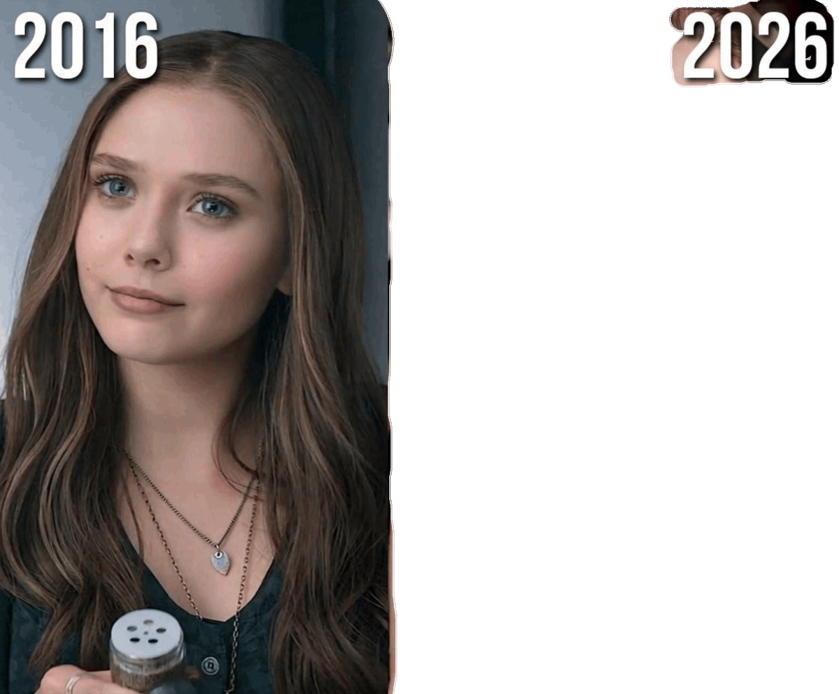 aestheticzhub's tweet photo. Elizabeth olsen 
2016                                     vs                                                2026 https://t.co/QzwjiXHIVA