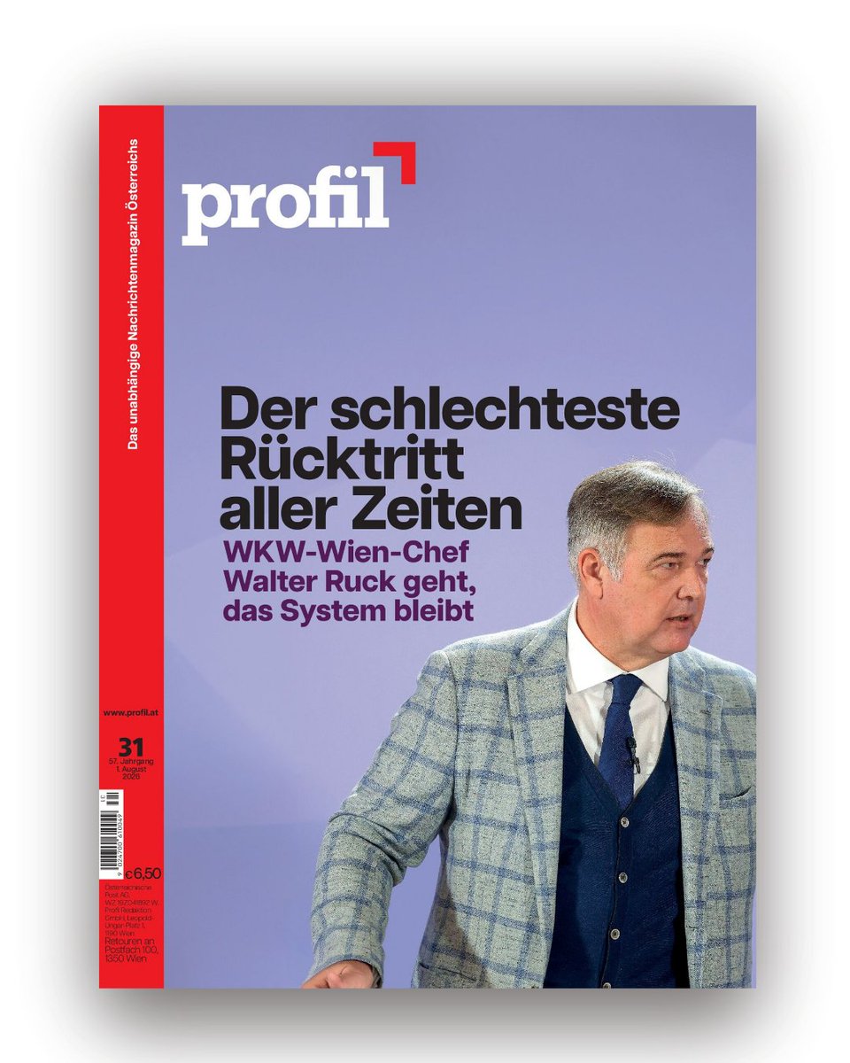 profilonline's tweet photo. Das neue profil: Wie Walter Ruck vor seinem Rückzug noch den denkbar größten Schaden für die ÖVP, die Wirtschaftskammer und den Wiener Bürgermeister anrichtete.

Link zum E-Paper: https://t.co/JpjOI3h5jT https://t.co/ZOBkDwOA3T