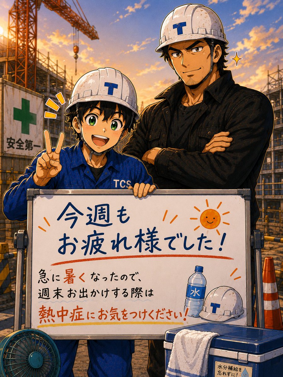TCS_technopro's tweet photo. 今週も1週間お疲れさまでした！🏗
今週から急に暑くなったので、週末お出かけする際はこまめに水分を���って、熱中症に気をつけて下さい🥤
#施工管理 #企業公式がお疲れさまを言い合う https://t.co/6GotApJUkL