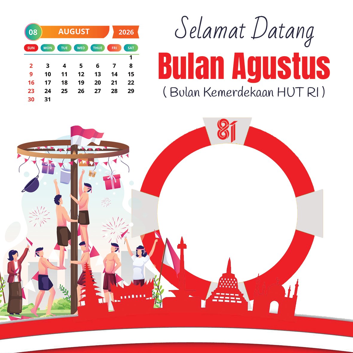reviewtechid's tweet photo. Twibbon Ucapan Selamat Datang Bulan Agustus 2026  🇮🇩🎉 https://t.co/JAw4Oet0VM

#Agustus #August #HUTRI81 #HUTRI #HUTRI2026 #DirgahayuIndonesia #17Agustus #HUTRI https://t.co/4Izsz4PIdT