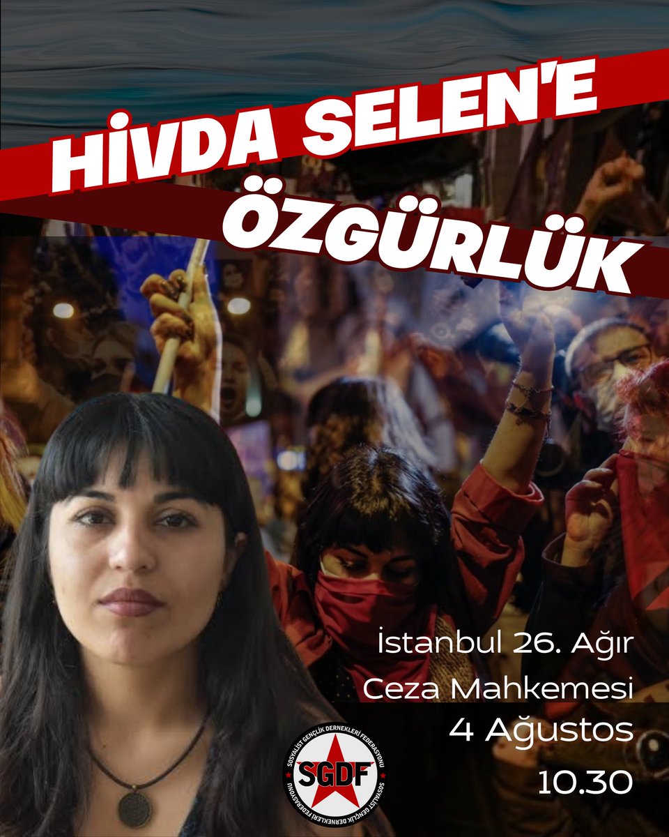 sgdfiletisim12's tweet photo. 6 aydır tutsak edilen MYK üyemiz Hivda Selen’in ilk duruşması 4 Ağustos’ta Çağlayan Adliyesi’nde görülecek.

Tüm sosyalist tutsaklara özgürlük!

📍İstanbul 26. ACM
🗓️4 Ağustos Salı
⏰ 10.30 https://t.co/6PXGbEOvwl