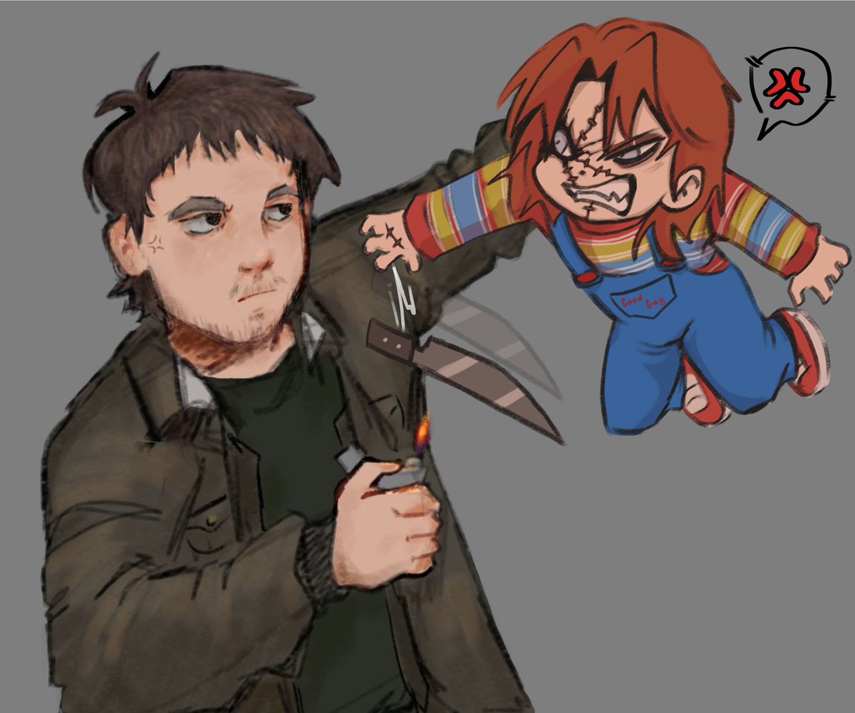 CassaMuha's tweet photo. CAndy Collab with @mar8hel 
Okay so imagine Chucky was literally fantasizing about him and Andy being like hannigram , like five minutes before this, honestly, kinda feel bad for him, fr🥲
#childsplay #chuckyseries https://t.co/1v0KkxeDcy