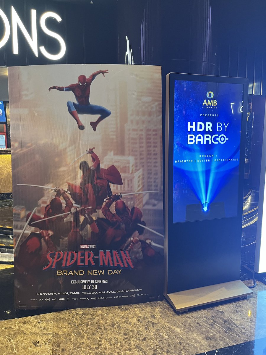 siddharthaearla's tweet photo. Showtime 2 : Spiderman Brand New Day at AMB Cinemas HDR by Barco

#Spiderman 
#SpidermanBrandNewDay

#AMB Cinemas Hyderabad
Screen 1
#HDR by #Barco
@amb_cinemas https://t.co/zgwzw8DQdL