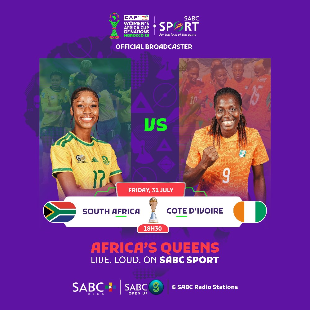 SABC3's tweet photo. Africa’s Queens are one step closer to glory! 👑⚽

Catch Banyana Banyana as they take on Côte d’Ivoire in the CAF Women’s Africa Cup of Nations tonight at 18h30, live on SABC Sport, SABC Plus and SABC Radio Stations.

#WAFCON2026 #BanyanaBanyana #SABCSport https://t.co/RAXNmprs8x