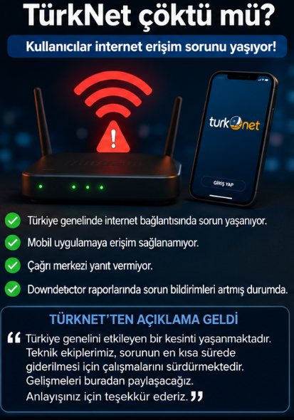 HognatStream's tweet photo. TürkNet'te Türkiye genelini etkileyen büyük bir internet kesintisi yaşanıyor.
❌ İnternet erişiminde sorun var.
❌ Mobil uygulamaya erişilemiyor.
❌ Çağrı merkezi hatlarına ulaşılamıyor.

#TürkNet #İnternet #Kesinti #SonDakika

#turknet https://t.co/Kyg2CiCh5y