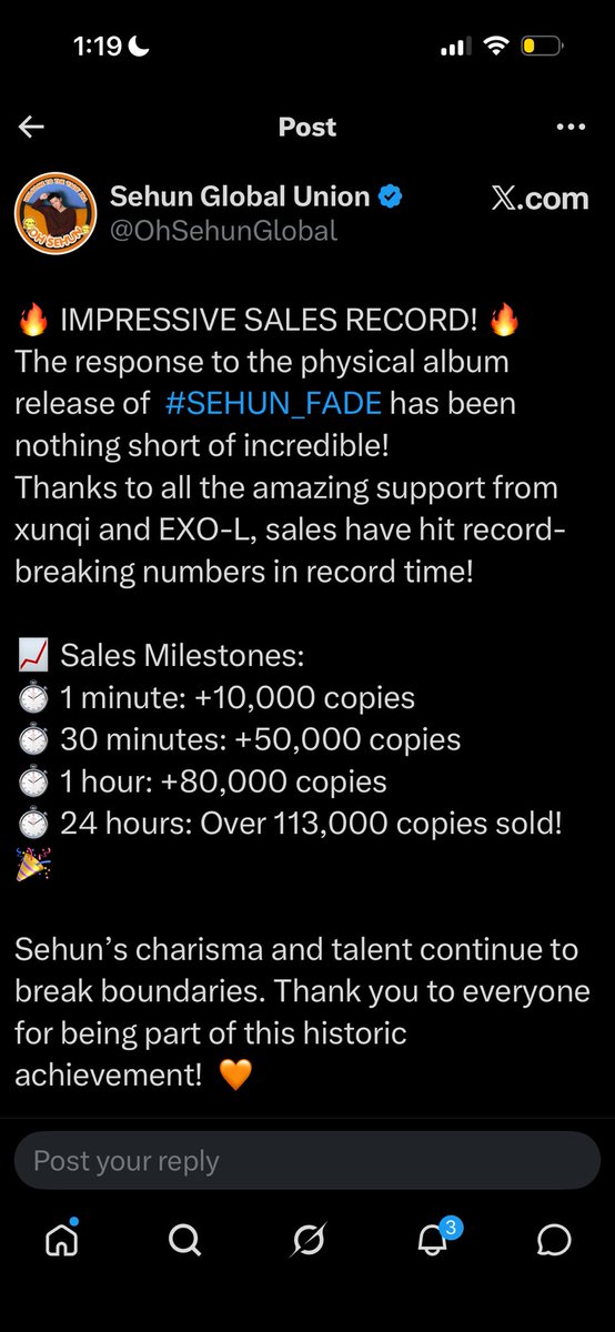 TheSehunsEve's tweet photo. omg what is this dust? xiudebted stan! is he alive? but bad news FADE debuted with 79416 streams in spotify and 

Sehun's new song
🔥 #29 – Oh Sehun's Chinese song FADE

🔥 #37 – Oh Sehun's Fade Physical Album packaging
🔥 #40 – Oh Sehun's Album

🏆 SINA HOT CHART
🔥 Top 21 – Oh Sehun's first solo song is Chinese
🔥 Top 31 – Oh Sehun's Chinese song released online
🔥 Top 37 – Oh Sehun & Sion Collaborate

🏆 KUAISHOU HOT SEARCH CHART
🔥 Top 16 – Oh Sehun's first Chinese solo

🏆 KUAISHOU ENTERTAINMENT CHART
🔥 Top 9 – Oh Sehun's first solo song is Chinese
🔥 Top 21 – Oh Sehun's first Chinese solo

📈 DIGITAL MUSIC CHARTS ACHIEVEMENTS
🇨🇳 China DSP Charts:
🔥 QQ Music Hot Songs Chart (Daily): #1
🔥 QQ Music Rising Chart (Daily): #1
🔥 QQ Music Korean Chart (Weekly): #1
🔥 QQ Music Sharing Popularity Chart (Real-time): #1
🔥 QQ Music Comment Popularity Chart (Real-time): #1
🔥 QQ Music Popularity Index Chart (Daily): #2
🔥 Tencent Music Chart (Weekly): #2
🔥 Kugou Music Starlight Chart (Hourly): #2
🔥 QQ Music Peak Trending Chart (Daily): #3
🔥 NetEase Cloud Music Rising Chart (Daily): #4
🔥 QQ Music New Songs Chart (Hourly): #4
🔥 NetEase Cloud Music New Songs Chart (Daily): #12

🇰🇷 Korea Chart:
🔥 Melon World Music Daily Top 100: #1

Worldwide 
SEHUN ‘Fade (feat #SION of #NCTWISH)’ — iTunes Song Country

— 7x #1
#1 Jordan
#1 Kazakhstan
#1 Peru
#1 Indonesia
#1 Philippines
#1 Singapore
#1 Taiwan
#2 Argentina
#2 Thailand
#3 Colombia
#5 Vietnam
#6 Malaysia
#19 Hong Kong
#58 Turkey
#76 Australia
#94 Mexico
#94 Spain
#198 Japan

📈 Sales Milestones:
⏱ 1 minute: +10,000 copies
⏱ 30 minutes: +50,000 copies
⏱ 1 hour: +80,000 copies
⏱ 24 hours: Over 113,000 copies sold! 🎉