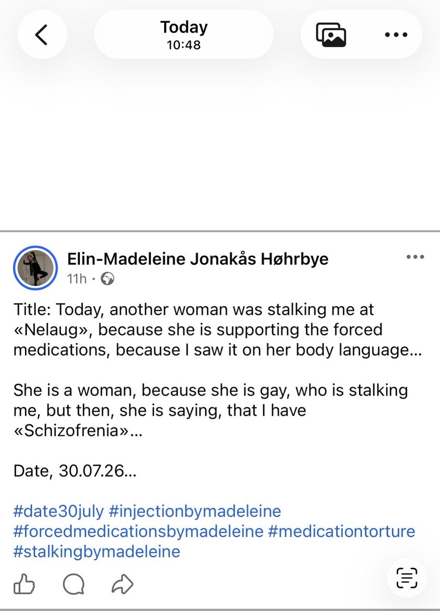 EHrbye55637's tweet photo. Title: How do I understand, that they were stalking me, because they are supporting the forced medications..? 

I understood that the person at «Åmli» was doing this, because her body language was angry and targeted… I understood that the person at «Nelaug» was doing this, because her body language was horny and targeted… In addition, they were both women and gay… In addition, the last woman was a function of the fact, that I made a post about the first woman, while it is how the criminal system functions, that you are rewarded by meeting me or contacting me based on the further you take your crime… Therefore, that is proving, that they are supporting the forced medications… However, it is many people without a visible stalking body language, but who are still stalking me… That is either by trying to contanct me or by trying to meet me… Or that is by actually doing that, but some people can be moles, because the situation is more controlled than you think…

Date, 31.07.26…

#31july26 #date31july #31julybymadeleine #nelaug #madeleineatnelaug #psychiatry #psychiatrybymadeleine #injection #injectionbymadeleine #stalking #stalkingbymadeleine #bodylanguage #bodylanguagebymadeleine