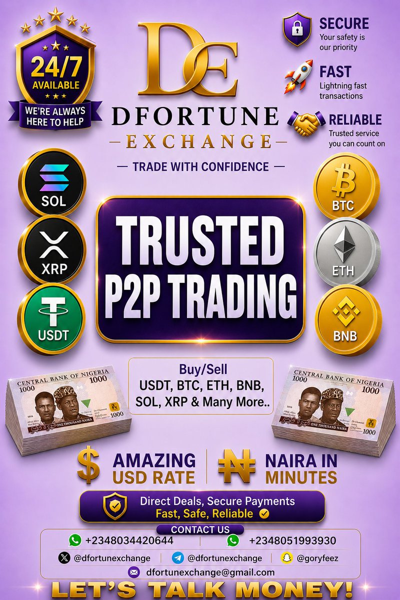 dfortunexchange's tweet photo. Get Naira From Your Crypto!
Exchange BTC, ETH, USDT, BNB, SOL &amp; Many More 
Reliable &amp; Quick 💯 https://t.co/HQ5owgSxW9