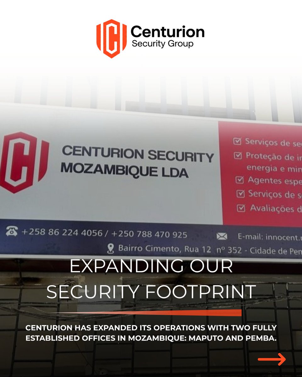 CenturionRW's tweet photo. Things that have been happening lately, besides keeping you safe.
Swipe for the latest updates at Centurion➡️
Read more about our Mozambique expansion on our LinkedIn page. https://t.co/734vpp72WC