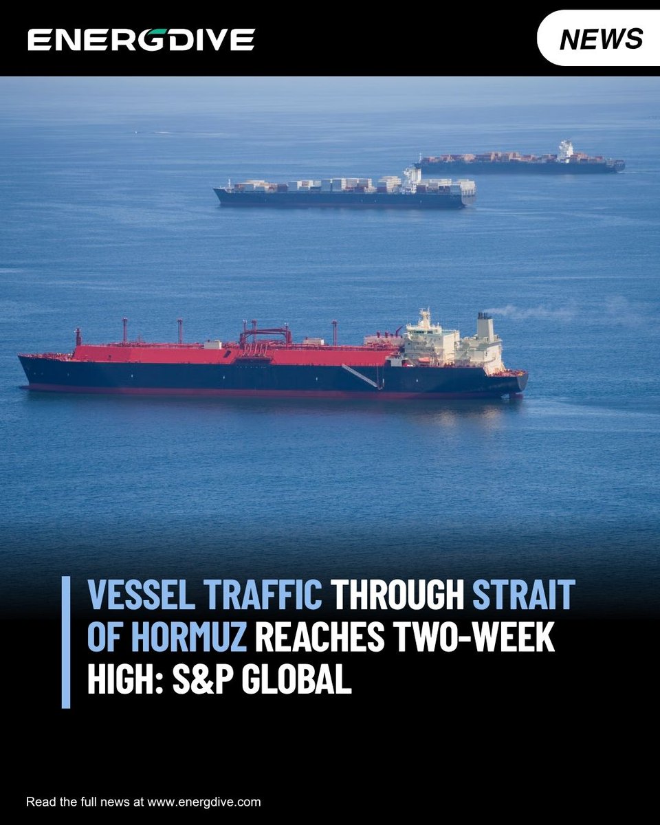 energdive's tweet photo. Vessel traffic through the Strait of Hormuz climbed to a two-week high on July 29, while Red Sea shipping also recovered.
Read more: https://t.co/9itV1nZH3A
#Shipping #StraitOfHormuz #EnergySecurity #OilMarkets #Energdive https://t.co/wstyjGnezd