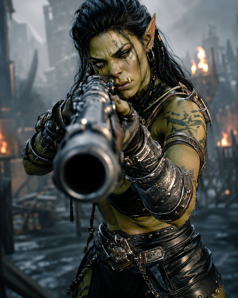 Aicreator17's tweet photo. Designation No. 022 β Blackpowder Huntress.
βοΈ View all warriors β #OrcCreator #OneOfTheHundred βοΈ #Zargates
Long before most orcs trusted black powder...
she mastered it.
While others laughed at the roar of the first rifles, she saw something they did notβa weapon capable of ending a battle before the enemy could even reach the Horde.
Every shot is deliberate.
Every breath is measured.
She never wastes powder.
Her rifle is more than a weapon. It is a promise.
Enemy officers, scouts, siege engineers... they learn too late that distance offers no safety when the Blackpowder Huntress is watching.
She does not lead the charge.
She removes the reason the enemy believed they could resist.
One shot. One target. One less threat to the Horde.
