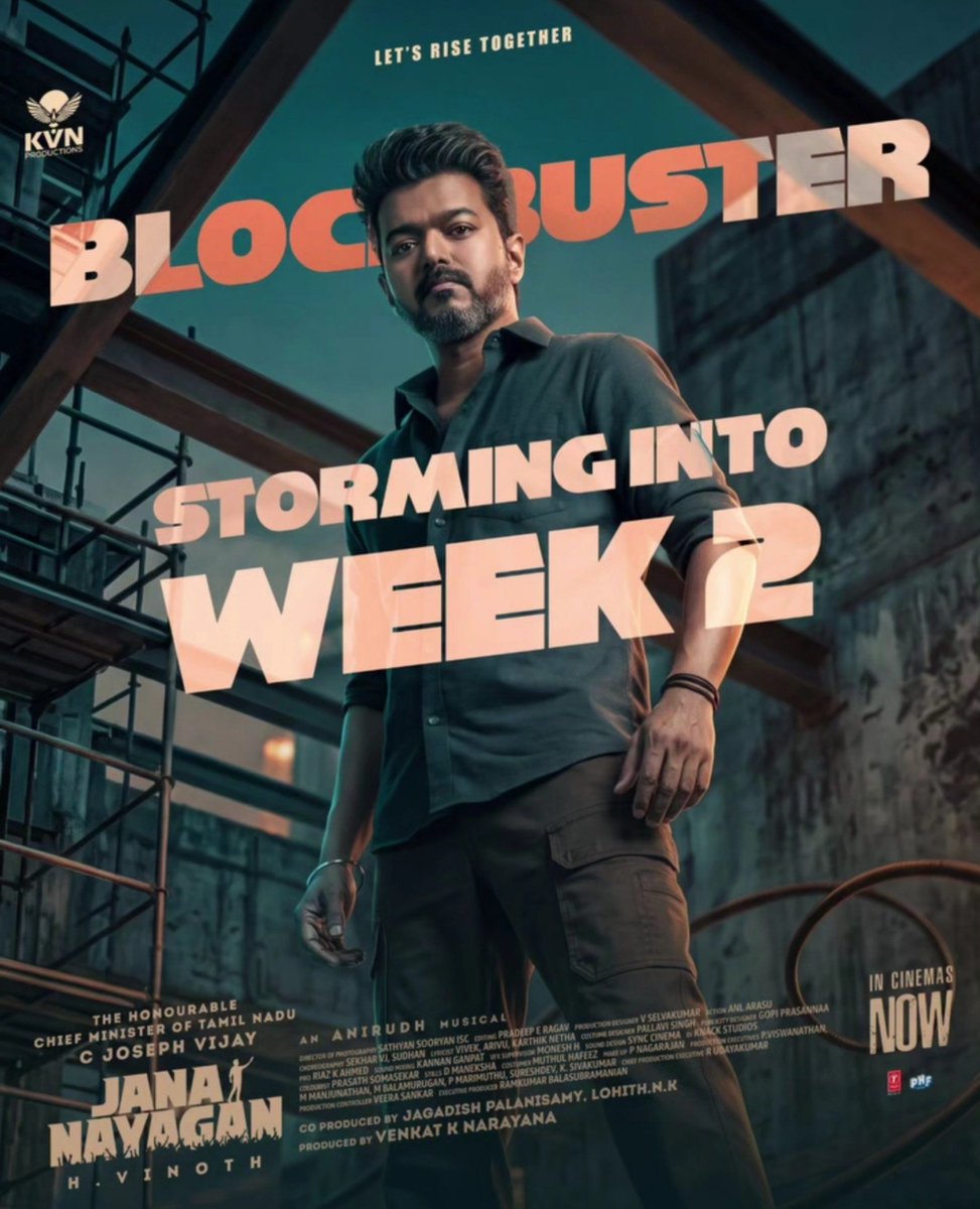 JanaNayaganFilm's tweet photo. Blockbuster #JanaNayagan Storming into Week-2 ⚡ @actorvijay #HVinoth https://t.co/yQCRFh2FId