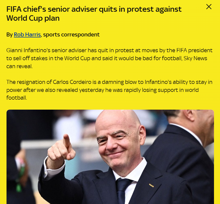 dave43law's tweet photo. Now FIFA are rebelling against FIFA..........

Infantino - end of days? https://t.co/zlN99hbkmo