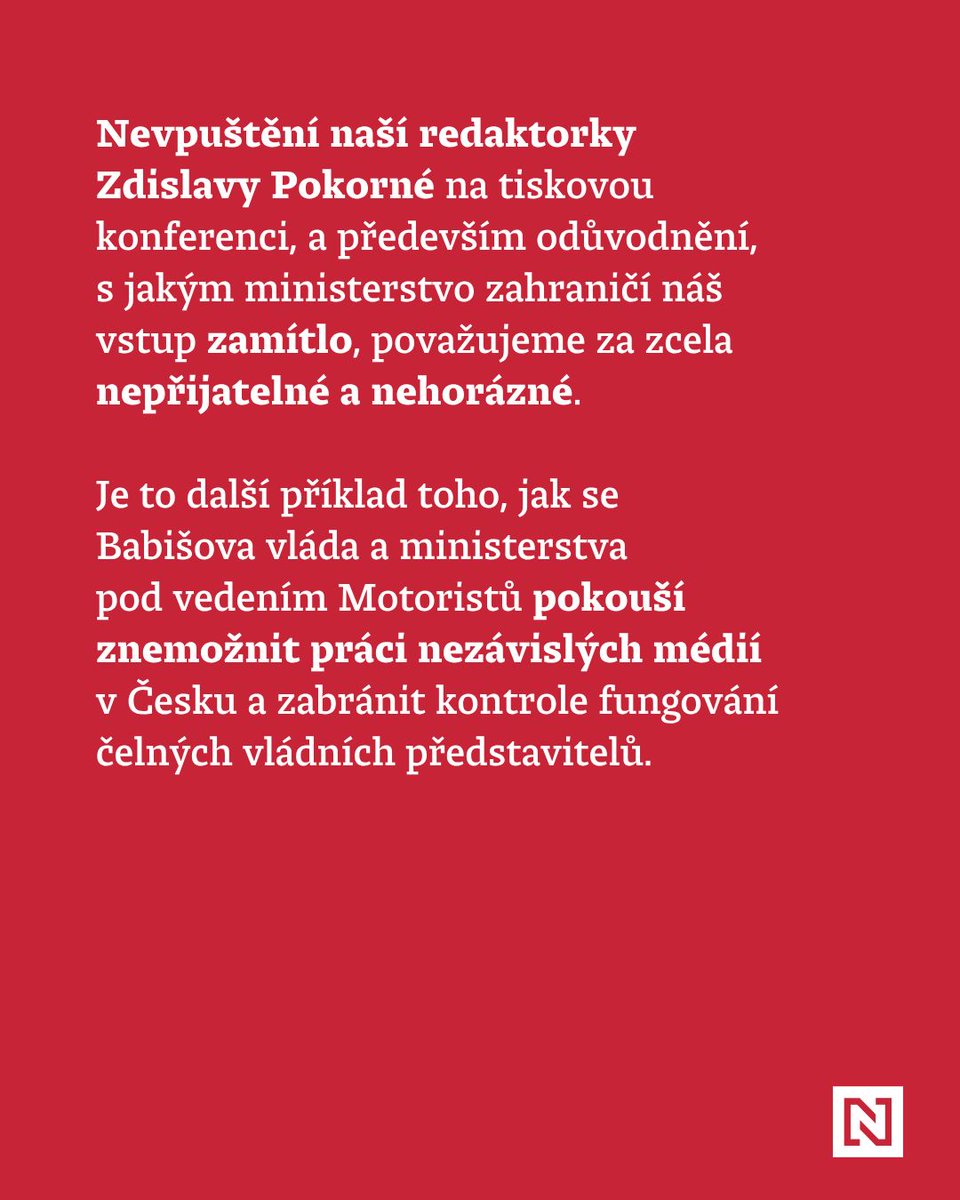 enkocz's tweet photo. Vyjádření šéfredaktora Deníku N @Pavel_Tomasek k nevpuštění reportérky @zdislavapokorna na tiskovou konferenci Petra Macinky. 👉🏻 Více čtěte na https://t.co/dWiFvNh6M4 https://t.co/GhBzlXEDf9