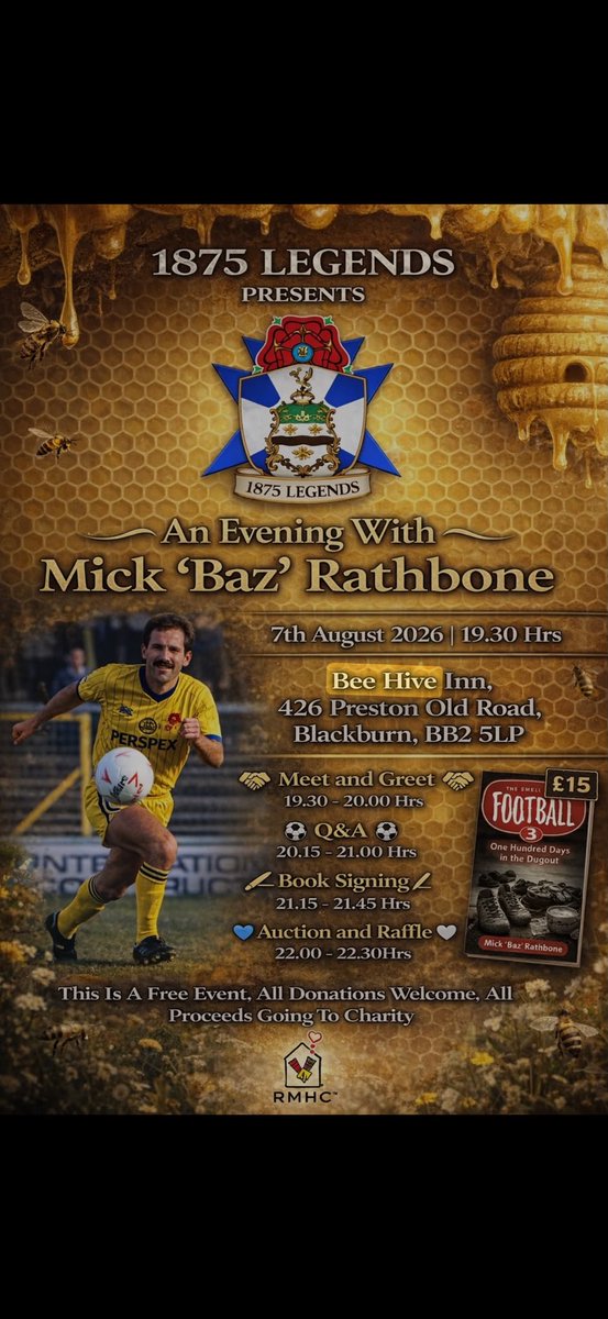 1875legends's tweet photo. 1875 Legends Presents… An Evening with Mick “Baz” Rathbone

Join us at The Beehive, Blackburn, for a fantastic evening in the company of former Blackburn Rovers favourite Mick “Baz” Rathbone.

Mick enjoyed an outstanding playing career at Blackburn Rovers, making 273 appearances https://t.co/WZAwUl4VId