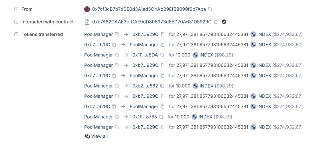 0xCragHack's tweet photo. 🚨 @TheIndexFi $INDEX HOLDERS READ THIS
a noticeable % of OUR fees got stolen

there was a real on-chain exploit on the old USDGBuyerDistributor on robinhood chain between july 26-28 

a linked address cluster used flash-borrowed $INDEX + 3 helper contracts to make the same recipient show up FOUR TIMES in a holder snapshot.

result: 4 identical payouts across all 18 stock tokens, cycle after cycle. i traced the 4x pattern across 42 payout cycles. the attacker's cut floated somewhere around 8-11% depending on the cycle.

proof:

manipulation tx:
0xad42e120117d64e8e4a96ec8f71fea85dc3d098ec60ed14297bfd2739e06f7e0

4x payout:
0x004884cb535842333537d908498ec99db60a9afc5724ce40c1f169b9df99d1ae

exploit contract:
0xb7A82CAAE3efCAE9dD808973dEED70A631D5929C

deployer wallet:
0x7cf3cb7b7dde0d3a1ad5c4ab29efb8099f0b7aba

recipient wallet:
0x24be7bab027f09b124108cc860d814a2e57293bc

is it fixed?

looks fixed but through migration, not by patching the old contract. old V1 is still on-chain, paused() is still false, but it's not distributing anymore.

a new verified USDGBuyerDistributorV2 is live:
0x39adb8acd07427d338b5f1afab436a04abfdb7c4

V2 adds address dedup per snapshot, keeper-only snapshots/distributions, and a live-balance recheck at payout that kills the returned flash-loan weight.

so to be clear - this is NOT a warning that the same exploit is still draining V2. 

but the incident was real, and holders deserve:

- a public post-mortem
- аull accounting of affected distributions
how much was actually extracted
- whether any recovery or reimbursement is coming

i hate fudding my own bags of  $index, but that's the whole point of web3 -- we're supposed to operate out in the open

shoutout @Kolot86692580 for the find