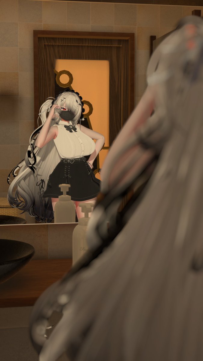 VRchat_karina's tweet photo. 鏡の前でポーズを取るミルティナちゃん

#Milltina_3D https://t.co/2fpaOzM7uL