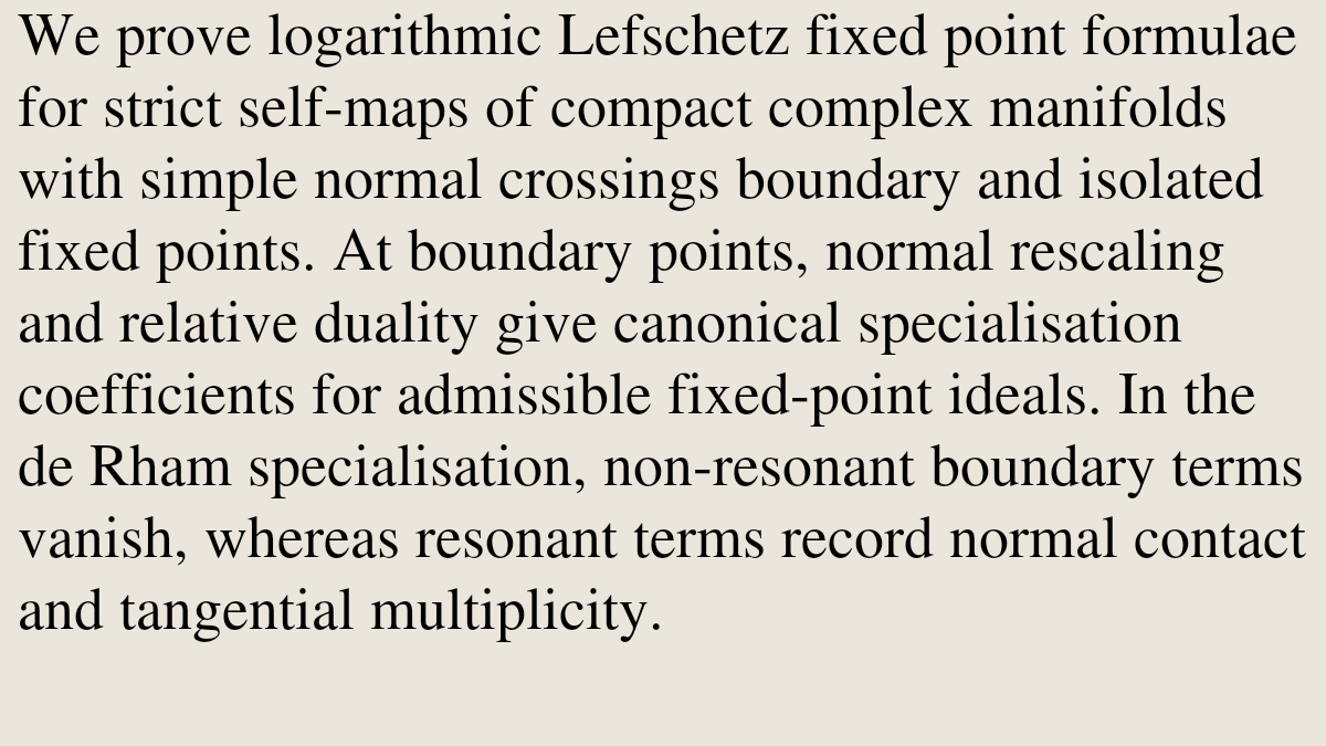 AlgebraicPapers's tweet photo. Logarithmic Lefschetz fixed point formulae and resonant boundary indices

Elaheh Shahsavaripour
https://t.co/9vtwdzrhjH [𝚖𝚊𝚝𝚑.𝙰𝙶 𝚖𝚊𝚝𝚑.𝙳𝙶] https://t.co/oOnLSctGOA