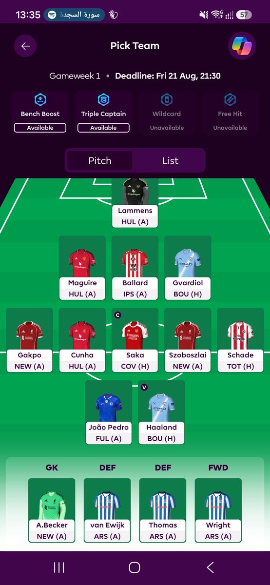 MohammadAb98004's tweet photo. @Amerzaben1 Bench boost gw2, wildcard international break https://t.co/oEy1BfPjOO