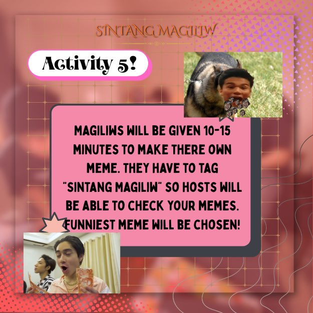 SintangMagiliw_'s tweet photo. Activity 5: Meme Challenge

You have 10–15 minutes to create the funniest meme. Kaya kung Meron kang kaasiman na alam para sa entry na Ito I post mo na at I tag Ang SINTANG MAGILIW Make us laugh😂🔥

#sintangmagiliw #memenight #Alamat https://t.co/9lCULslKf6