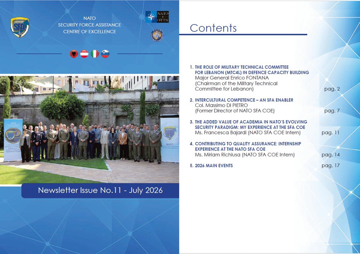 NATOSFACOE's tweet photo. NATO SFA COE
Dear followers and readers, the newsletter n. 11/2026 is now online! Learn more about Defence Capacity Building, Intercultural Competence and Internship experiences at #NSFACOE
Click and enjoy reading:
👇👇👇
https://t.co/jsMVFDhMTj
#NATO #WeAreNATO #SFAnewsletter https://t.co/EwP3mjmDQ8