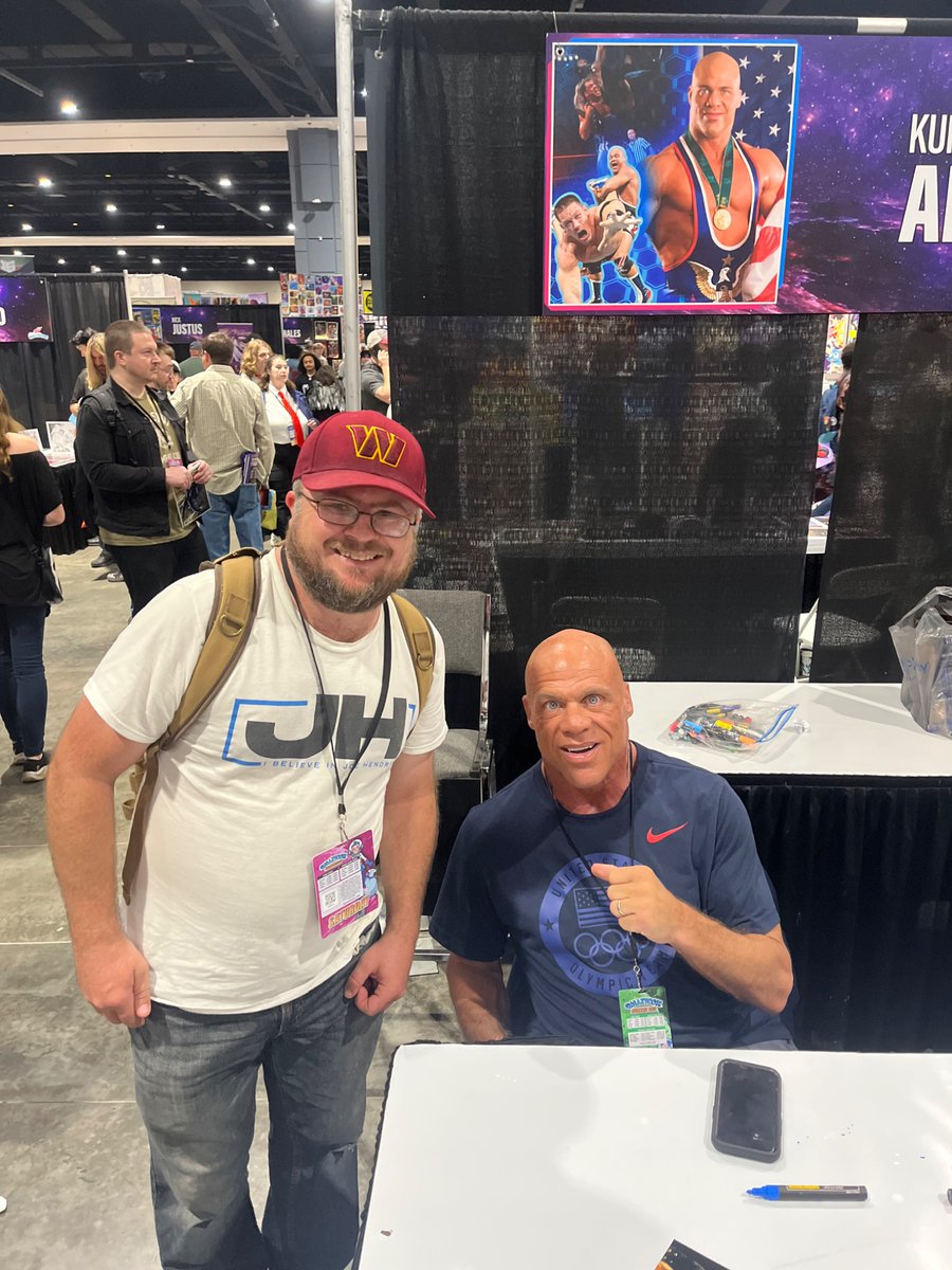Jeffro52788's tweet photo. @RealKurtAngle An American hero and a personal inspiration to me when I stepped onto the mat as a part of my high school wrestling team. Meeting you last year was the highlight of my journey as a fan so far! Oh it’s true, it’s damn true! https://t.co/9OH8HwU5W3