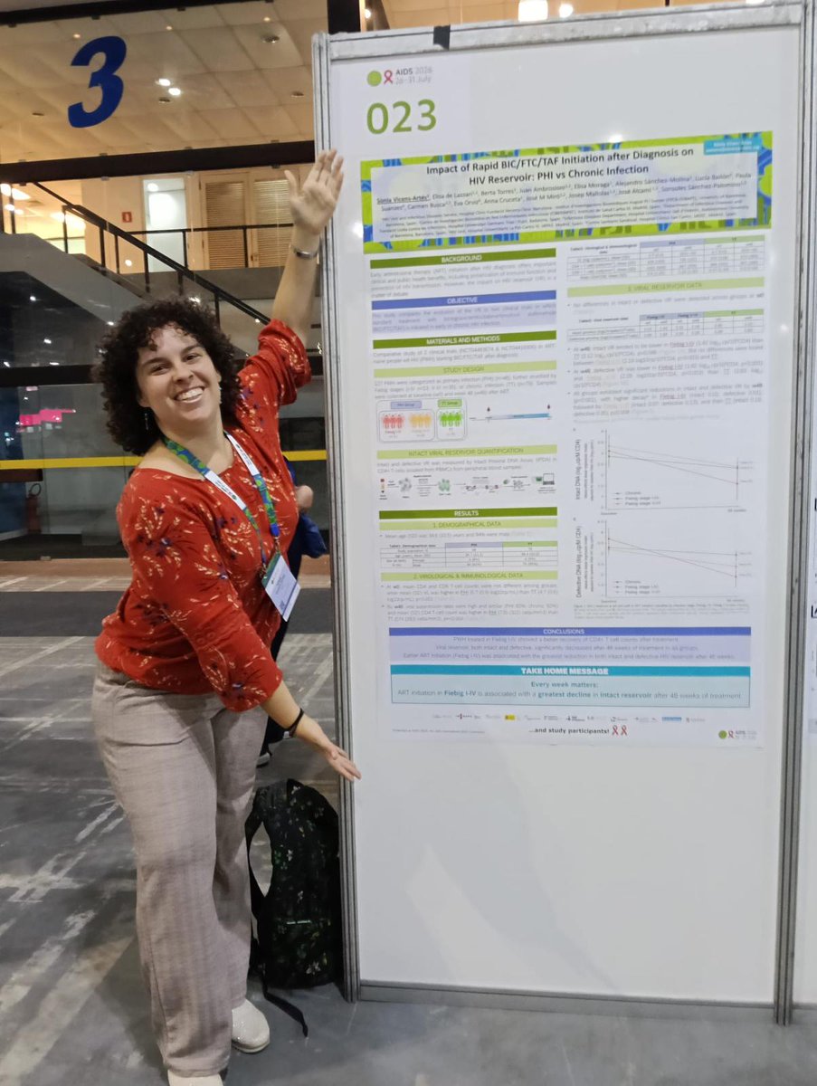 BcnVih's tweet photo. Research from the #ClinicBarcelona HIV Unit continues to be showcased at leading international conferences

Our colleague Sònia Vicens presented this poster at #AIDS2026 on the impact of early antiretroviral treatment on the HIV reservoir

Another step forward in #HIVResearch 🔬 https://t.co/3Gd0QqsZk8