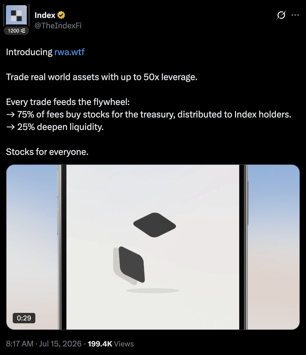 StandartXBT's tweet photo. so there are already 4 cash inflows are planned/working for @TheIndexFi 

1. core volume-based 3% fee on $INDEX trading

2. @ponsdotfamily v2 and Indices on top of it (10%)

3. one more inflow from Indices is a recursive fee loop - 50% of the Index cut from Pons buys $INDEX through its ETH pool, and that buyback pays the same 3% hook

4. 75% fees from rwa[.]wtf are not going to Index themselves but are distributed among $INDEX holders. which is still solid and benefits holders

but more taps are sitting in the chamber:

> i hope that new Treasury factory will add more compatible factory sources - there are 50+ more launchpads on @RobinhoodCrypto

> MAYBE launchpad on @dopplerprotocol will launch. i doubt so but still worth mentioning it since it is in their prototype