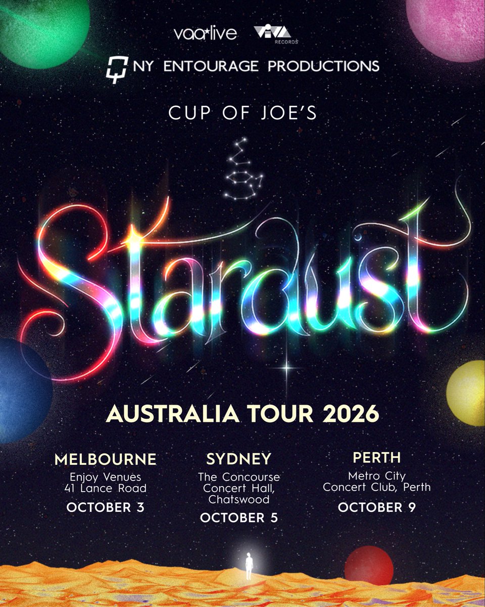 cupofjoemusic's tweet photo. The stars have aligned... and they’re pointing to Australia. ✨🇦🇺

We’re bringing Stardust your way this October.

📍 Melbourne - October 3
📍 Sydney - October 5
📍 Perth - October 9

See you under the same stars, Joewahs 💫

#CupofJoe #CupofJoeAustralia #StardustAustralia https://t.co/pIZPD7ZwWz