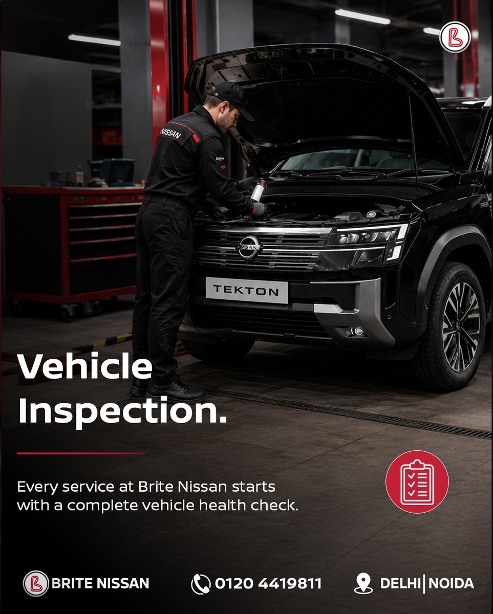 BriteNissan's tweet photo. At Brite Nissan, every service is designed to keep your drive safe, smooth, and reliable. 🚗����

Book your service at Brite Nissan today and drive with confidence.

📍 Delhi | Noida
📞 0120 4419811
#BriteNissan #NissanService #CarCare #DriveSafe #NissanIndia #CarService https://t.co/wiBqpFQZzk