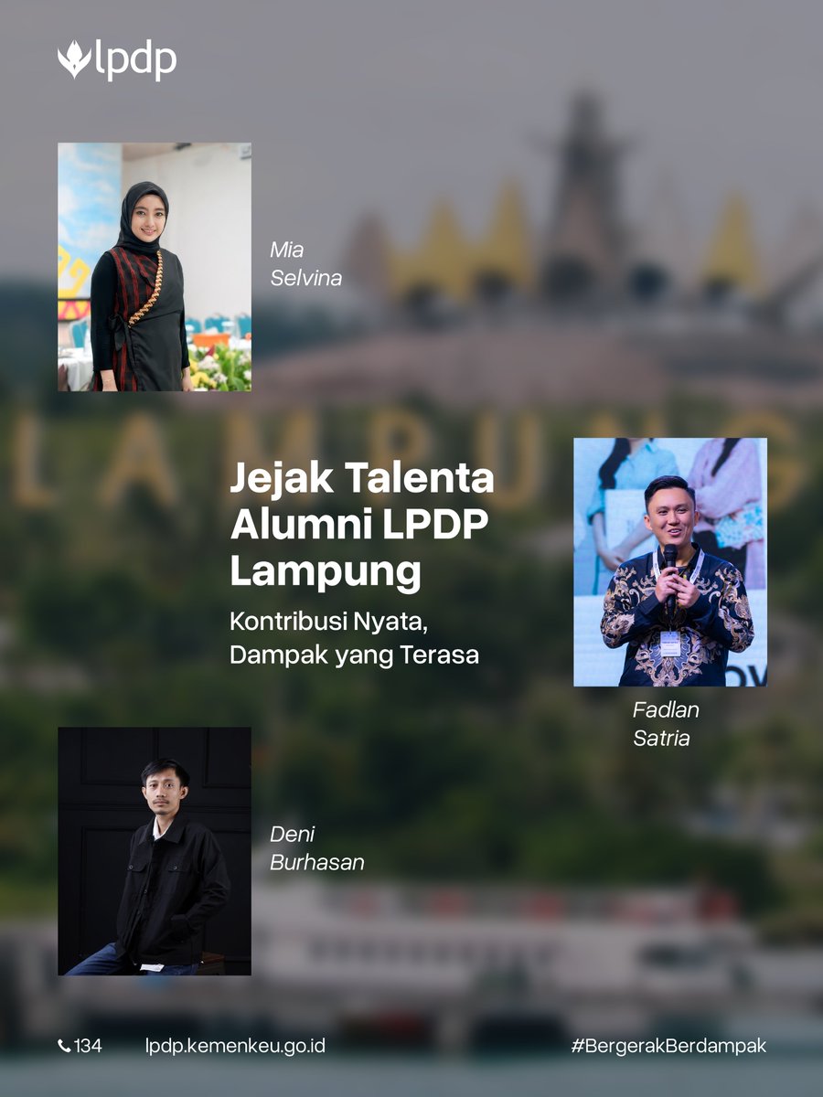 LPDP_RI's tweet photo. 🤔💭 Pernah nggak sih #LPDPrens kepikiran, setelah lulus LPDP, para alumni sekarang sedang berkarya di mana?
 
Ada yang mengajar di kampus, ada yang membangun usaha, ada yang mendampingi nelayan dan petani, ada juga yang meneliti untuk menjawab berbagai tantangan di masyarakat. 

Mereka mungkin bekerja di bidang yang berbeda-beda, tetapi punya satu kesamaan, yaitu ilmu yang mereka dapatkan tidak berhenti di ruang kuliah. Ilmu itu terus dibawa pulang, dikembangkan, lalu diubah menjadi sesuatu yang bermanfaat.

Kali ini #Endowmin ingin menampilkan profil para alumni Beasiswa LPDP dari Lampung dalam rubrik Jejak Talenta 🌟

#BeasiswaLPDP #BergerakBerdampak #JejakTalenta