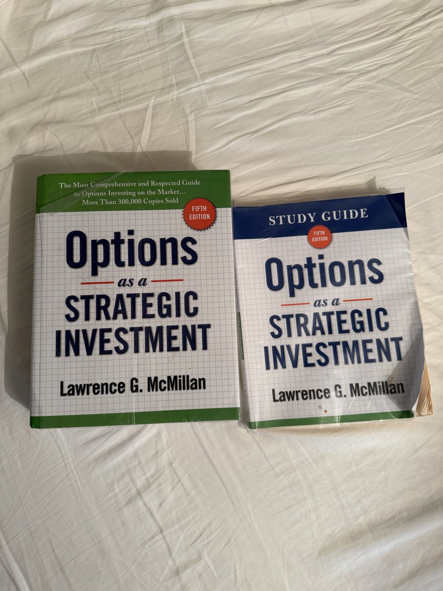 leto_bao's tweet photo. 我期权入门是很多年前看的这本 Options as a Strategic Investment，也买了 Study Guide，里面的练习题也一起做完了，搬家很多次扔了很多书唯独这两本一直舍不得扔，交易的时候会放旁边变当字典查，23 年开始有 AI 后就翻得比较少了，但还是很推荐 https://t.co/UhD4f7ZpPF