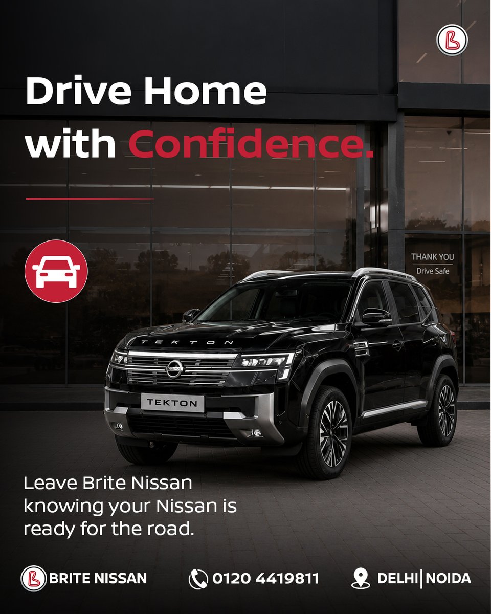 BriteNissan's tweet photo. At Brite Nissan, every service is designed to keep your drive safe, smooth, and reliable. 🚗����

Book your service at Brite Nissan today and drive with confidence.

📍 Delhi | Noida
📞 0120 4419811
#BriteNissan #NissanService #CarCare #DriveSafe #NissanIndia #CarService https://t.co/wiBqpFQZzk