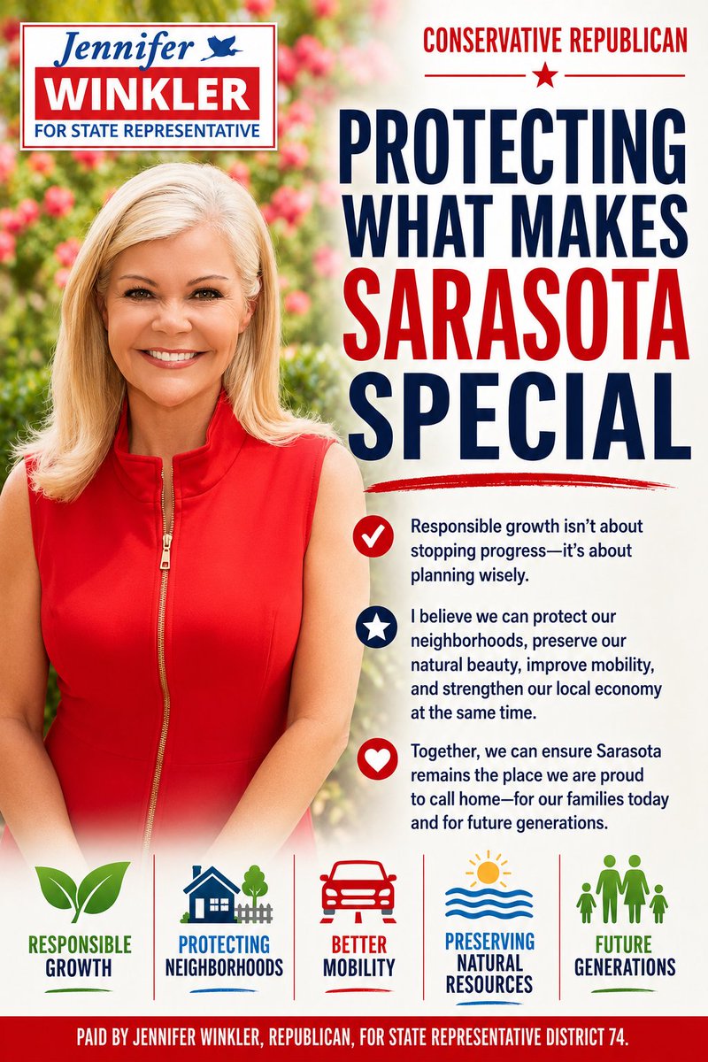 JWforflorida's tweet photo. Protecting what makes Sarasota special means planning for the future—not sacrificing it. 🇺🇸
Responsible growth. Safe neighborhoods. Better mobility. Preserving our natural resources. A stronger future for the next generation. https://t.co/YpoSKrvzTi