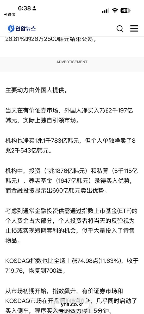 qinbafrank's tweet photo. 跟很多人想的不一样，今天韩股大涨主力是外资、散户反而在大量卖出。看韩联社的报道的资金行为：
1、今天外资在韩股净买入7万多亿韩元，其中买入SK海力士3.588万亿韩元、三星电子2.103万亿韩元、SK Square0.335万亿韩元、三星电子优先股0.263万亿韩元、三星电机0.222万亿韩元

前五只股票合计约6.51万亿韩元，占该口径外资KOSPI净买入的约75%。这意味着今天的外资行为主要是：
回补此前在存储股上的低配或空头；
修复三星电子、SK海力士的指数权重；

另一个重要信号是，外资在KOSPI200期货仅净买入92张，而现货买入超过7万亿韩元。这说明今天并非简单的指数期货空头平仓，更接近股票层面的真实回补和现货重建仓位。 

2、机构在KOSPI净买入约1.18万亿韩元，其中：
投资信托净买入约1.188万亿；
私募基金净买入约0.512万亿；
养老金净买入约0.165万亿；
金融投资机构净卖出约0.609万亿。

3、散户从逢跌加杠杆，转向借暴涨减仓
韩股散户7月31日在KOSPI净卖出约8.25万亿韩元，是今天最重要的结构性信号之一

看此前几天，散户行为经历了明显变化：
1）7月28日KOSPI暴跌10.84%，外资净卖出4.97万亿，散户反而净买入4.33万亿；
当天散户还净买入约7,315亿韩元的14只单一股票杠杆ETF，其中SK海力士两只杠杆ETF就买入约5,723亿韩元；
2）7月29日散户转为净卖出约1.97万亿；
3）7月31日借历史级反弹净卖出8.25万亿。 

这说明散户正在从：“每次下跌都加杠杆抄底”逐渐转向：“利用反弹降低仓位、偿还融资、赎回杠杆产品或接受止损。”

4、同时今天也是韩国单一股票杠杆产品新规正式生效的第一天。杠杆ETF成交额下降明显；
1）16只单一股票杠杆及反向产品当天成交额约3万亿韩元，而前一天为12.4万亿韩元、7月29日为15万亿韩元。
2）KODEX SK海力士单一股票杠杆ETF成交量下降76%，成交额从约3.63万亿韩元降至约1.20万亿韩元。

总结下来就是：
市场在散户卖出8万亿韩元的同时还能上涨17.91%，说明外资和机构已经吸收了绝大部分散户抛盘，这比“散户继续买、外资继续卖”的反弹质量高得多。
同时杠杆ETF成交量大幅下降。

这两个都是好的信号。有助于市场进一步恢复。

本条由@bitget_zh赞助，「Bitget 买美股：秒级入场，丝滑交易 」